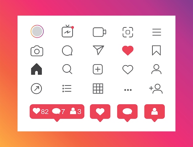 Vector instagram icons. social media notifications icons.