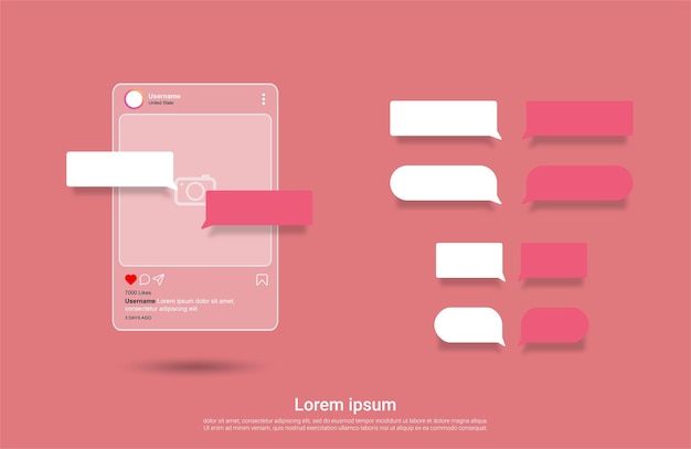 Instagram interface social media template with chat bubbles on mobile phone