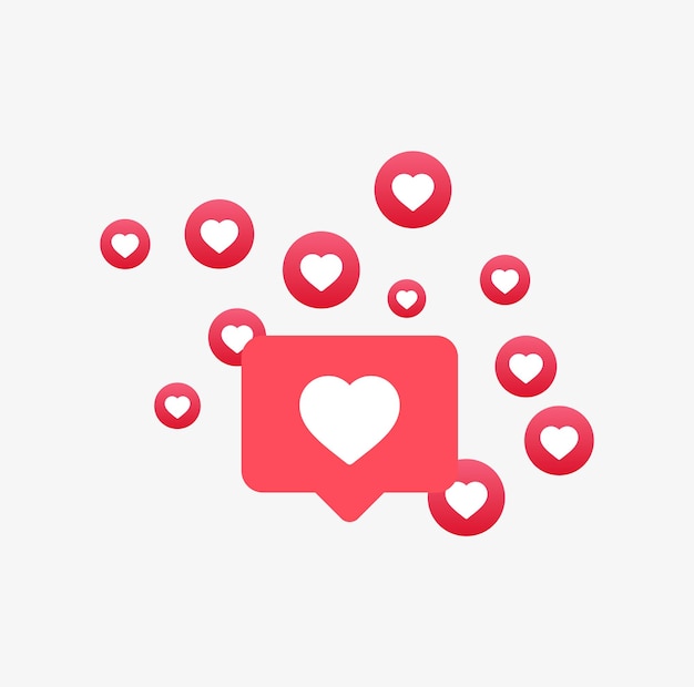 Vector instagram like icon background in 3d speech bubble love buttons for social media notification icons