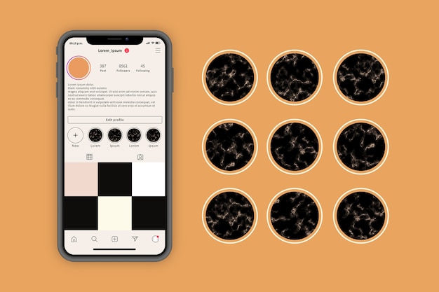 Vector instagram marble stories highlights