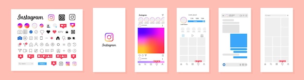 Vector instagram mockup with pastel background set instagram screen social media and social network interface template instagram photo frame stories liked stream editorial vector