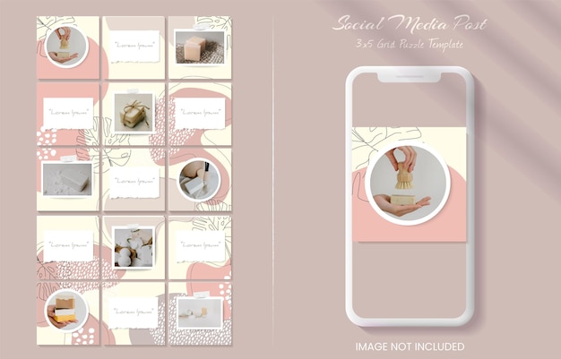 Vector instagram post template in grid puzzle style