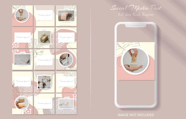 Instagram post template in grid puzzle style