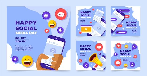 Instagram posts collection for social media day celebration