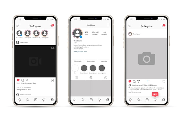 Instagram profile interface template with mobile phone