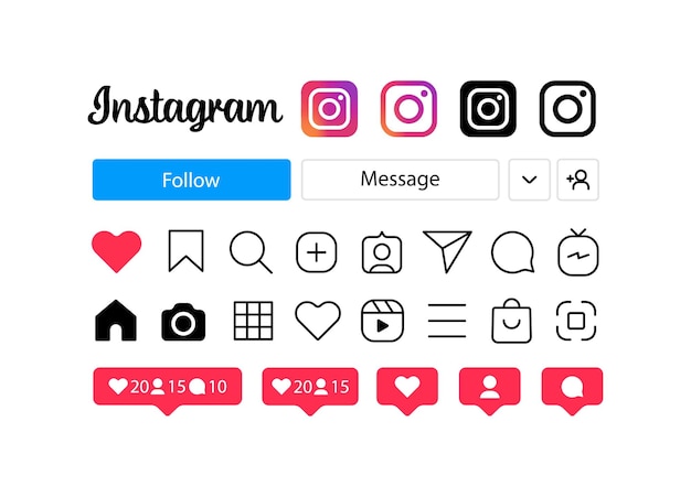 Vector instagram a set of icons and buttons for the site vector editorial illustration