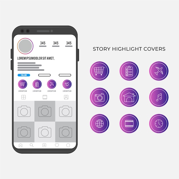 Vector instagram stories highlights with gradient