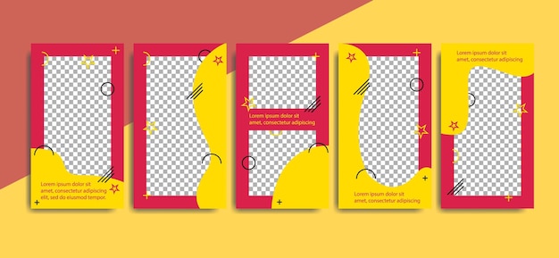 Vector instagram stories in yellow and red colors to promote your product with discounts and a gift