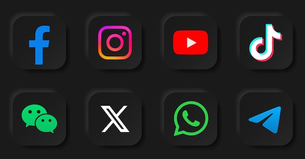 Vector instagram tiktok facebook whatsapp app icons outline social media logos neomorphism