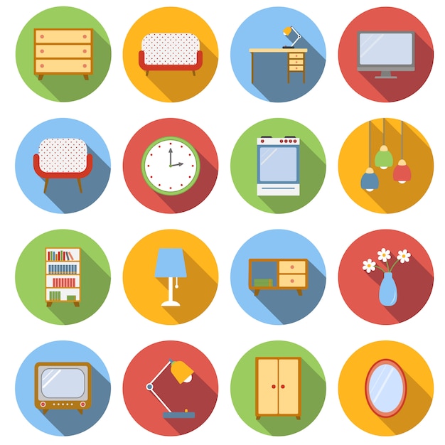 Interior flat icons set