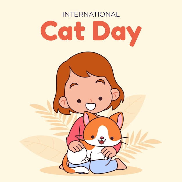 International cat day hand drawn illustration