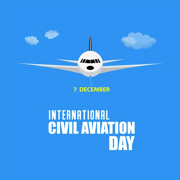 Vector international civil aviation day 7 december typography with airplane and sky vector illustration.