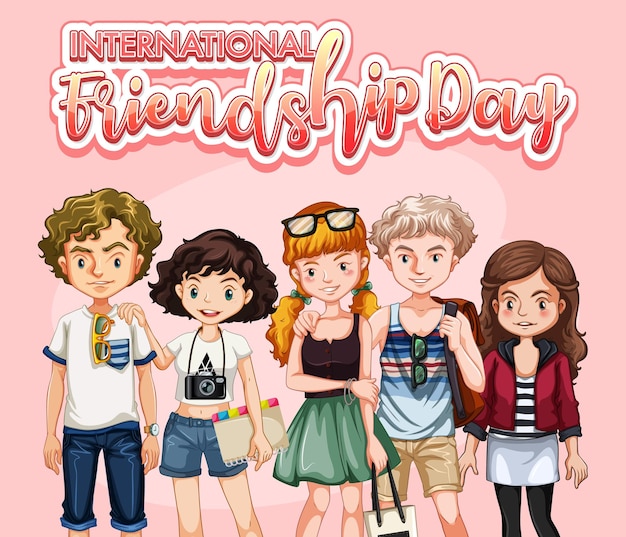 Vector international friendship day with teenagers group