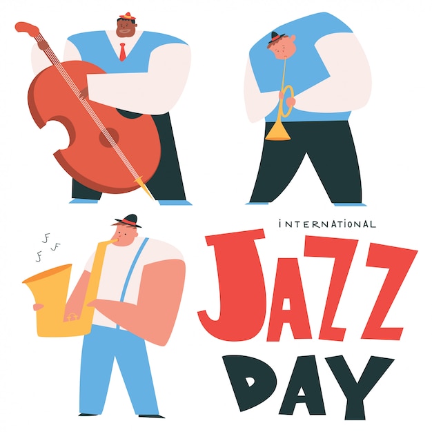 International jazz day  cartoon concept illustration with musicians isolated on a white background.