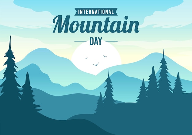 Vector international mountain day vector illustration on december 11 with mountains panorama and trees