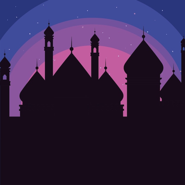 Islamic silhouette mosque at night