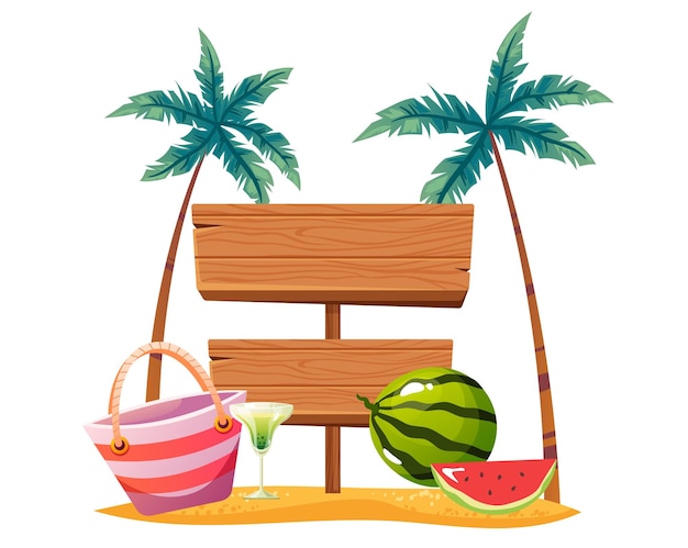 Island beach summer sand wooden board isolated concept