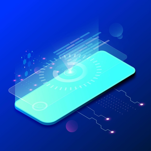 Vector the isolated isometric phone on the blue background