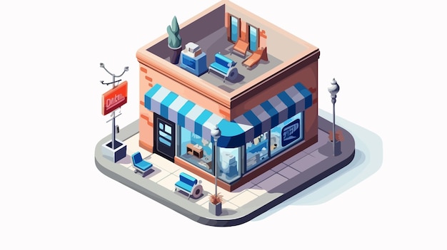 Vector isometric 3d illustration of barbershop in city landscape