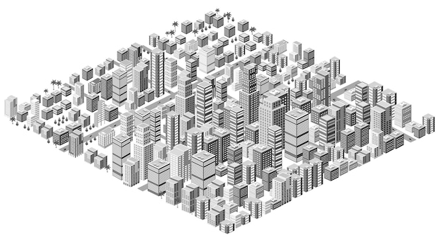 Isometric 3D illustration city urban area with a lot of houses and skyscrapers