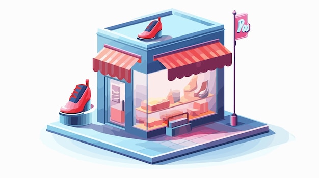 Vector isometric 3d illustration of shoes shop in city landscape