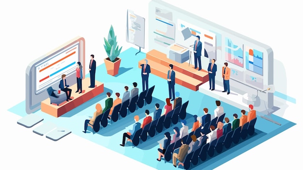 Vector isometric 3d vector illustration of business presentation