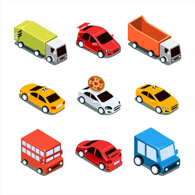 Vector isometric city transport  set