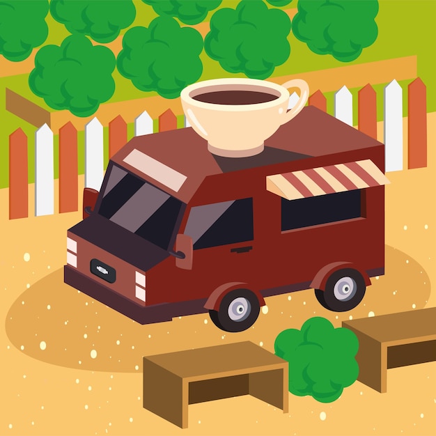 Isometric coffee food truck at park