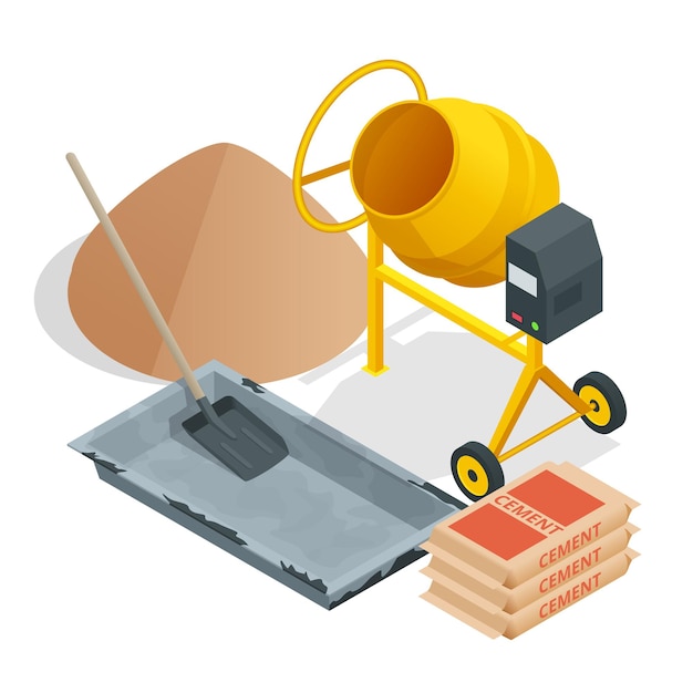 Vector isometric construction tools and materials. building. construction building icon isolated white background. vector illustration