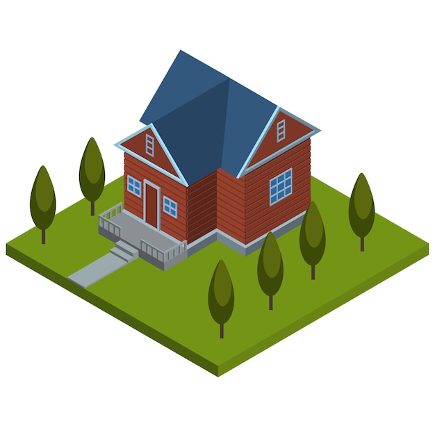 Isometric country house with trees