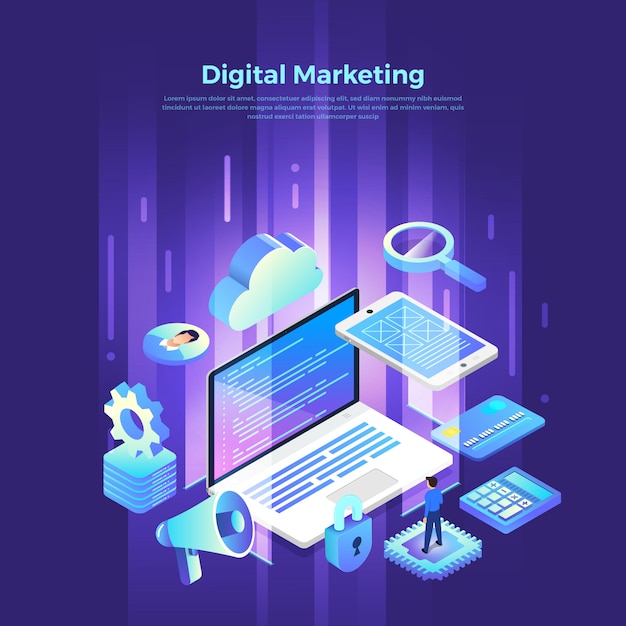 Vector isometric digital marketing