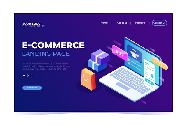 Vector isometric e-commerce landing page