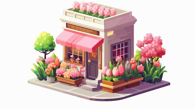 Vector isometric flowers shop vector illustration