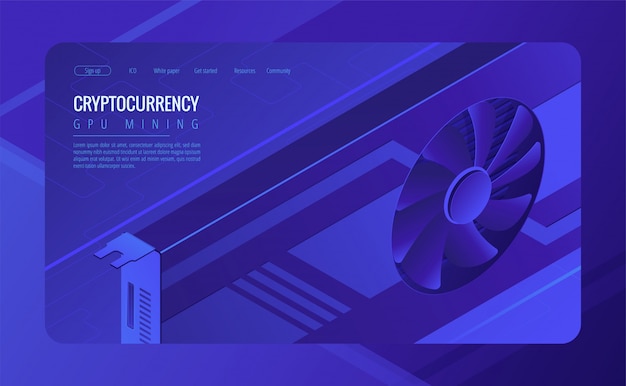 Isometric GPU mining landing page concept.