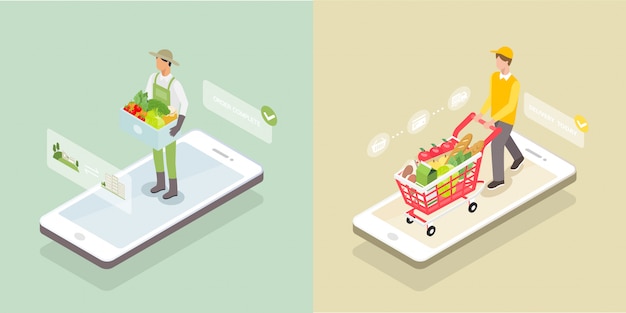 Isometric grocery delivery on the smartphone screen