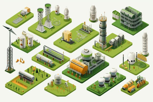 Vector isometric icons of oil industry and biofuel