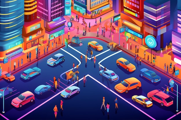 Vector isometric image of people in traffic