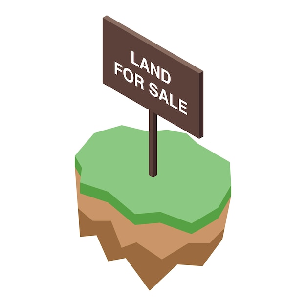 Vector isometric land for sale sign on a floating plot