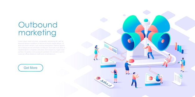 Vector isometric landing page outbound marketing or advertising flat concept