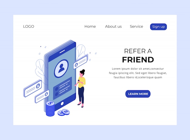 Isometric Landing Page of Refer a Friend