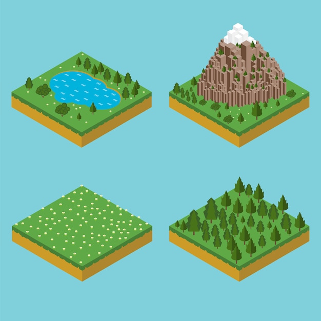 Vector isometric landscape seamles. pre assembly isometric