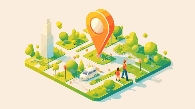 Vector isometric map icon with destination location concept