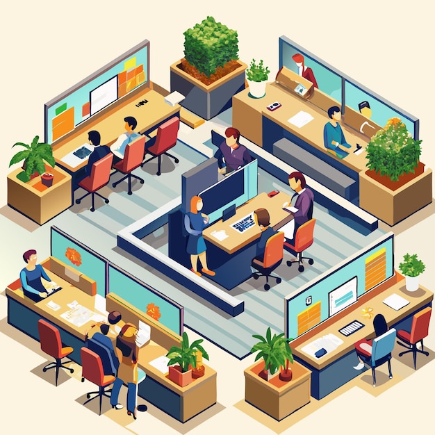 Vector isometric office cubicles