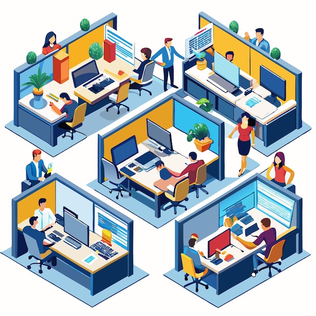 Vector isometric office cubicles