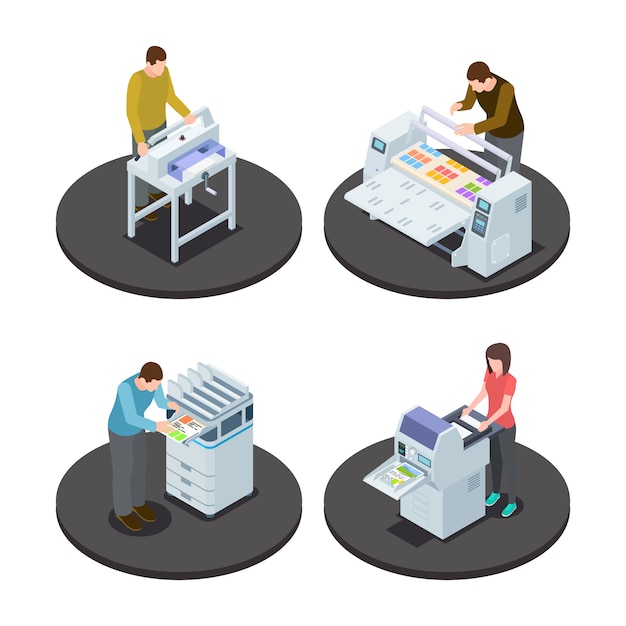 Isometric people printing set