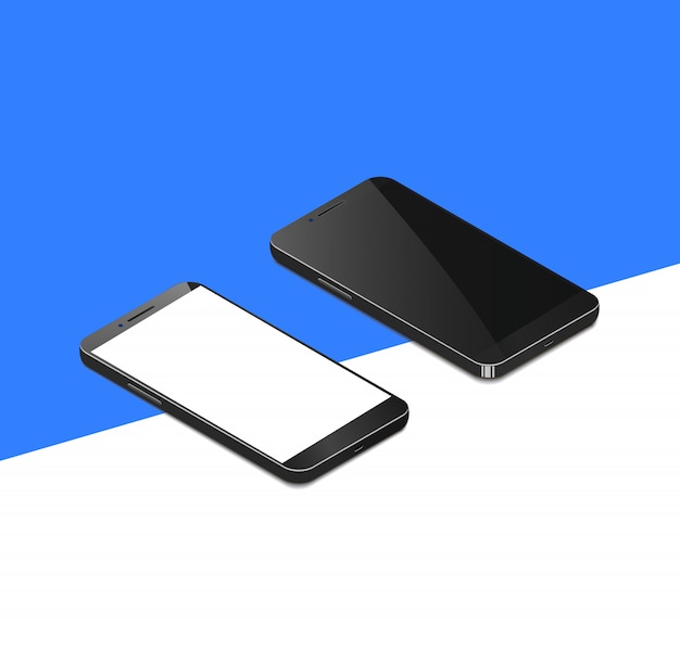 Isometric realistic smartphone with white screen vector