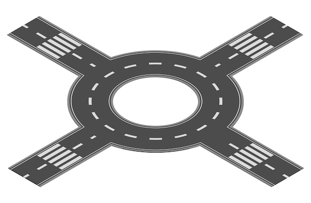 Isometric road element for highway city street map traffic creation Asphalt part of road or route with curve circle cross and junction