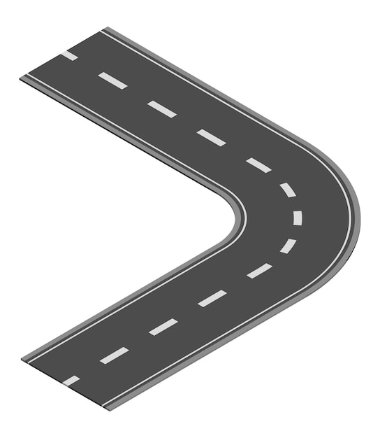 Isometric road element for highway city street map traffic creation Asphalt part of road and route with curve