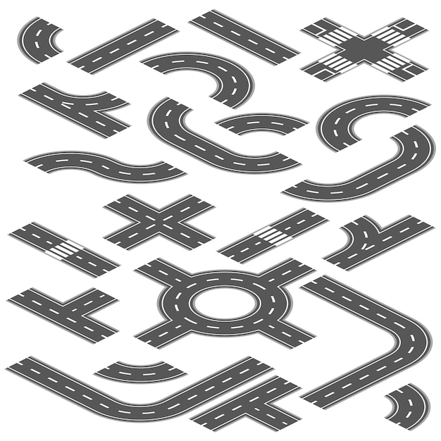 Isometric road and highway vector elements for city map creation