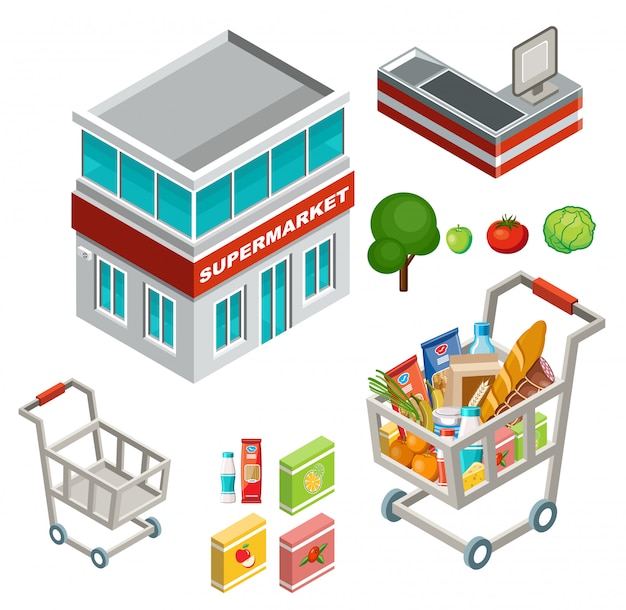 Vector isometric supermarket